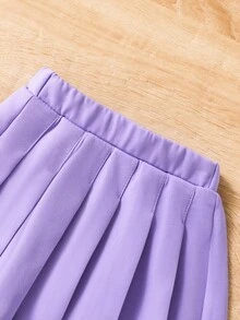 SHEIN Young Girl Solid Color Elastic Waist Pleated A-Line Skirt Fall Winter - Mauve Purple - View 4