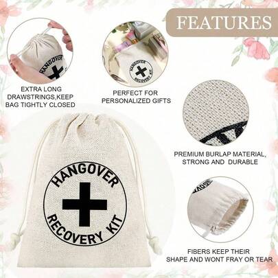 SHEIN Basic living 12 件/6 件/4 件/2 件/1 件宿醉帆布礼品袋派对回礼束口袋适用于婚礼生日、派对、万圣节、宿醉生存客人、礼品包装袋旅行家居杂物收纳袋圣诞节节日礼物情人节