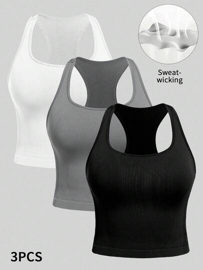 Easithlete 大码女式纯色罗纹休闲宽肩带运动背心