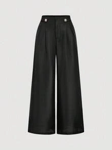 SHEIN MOD Women's Pleated Loose Solid Color Tweed Elegant Wide Leg Pants In Fall/Winter - Black - View 1
