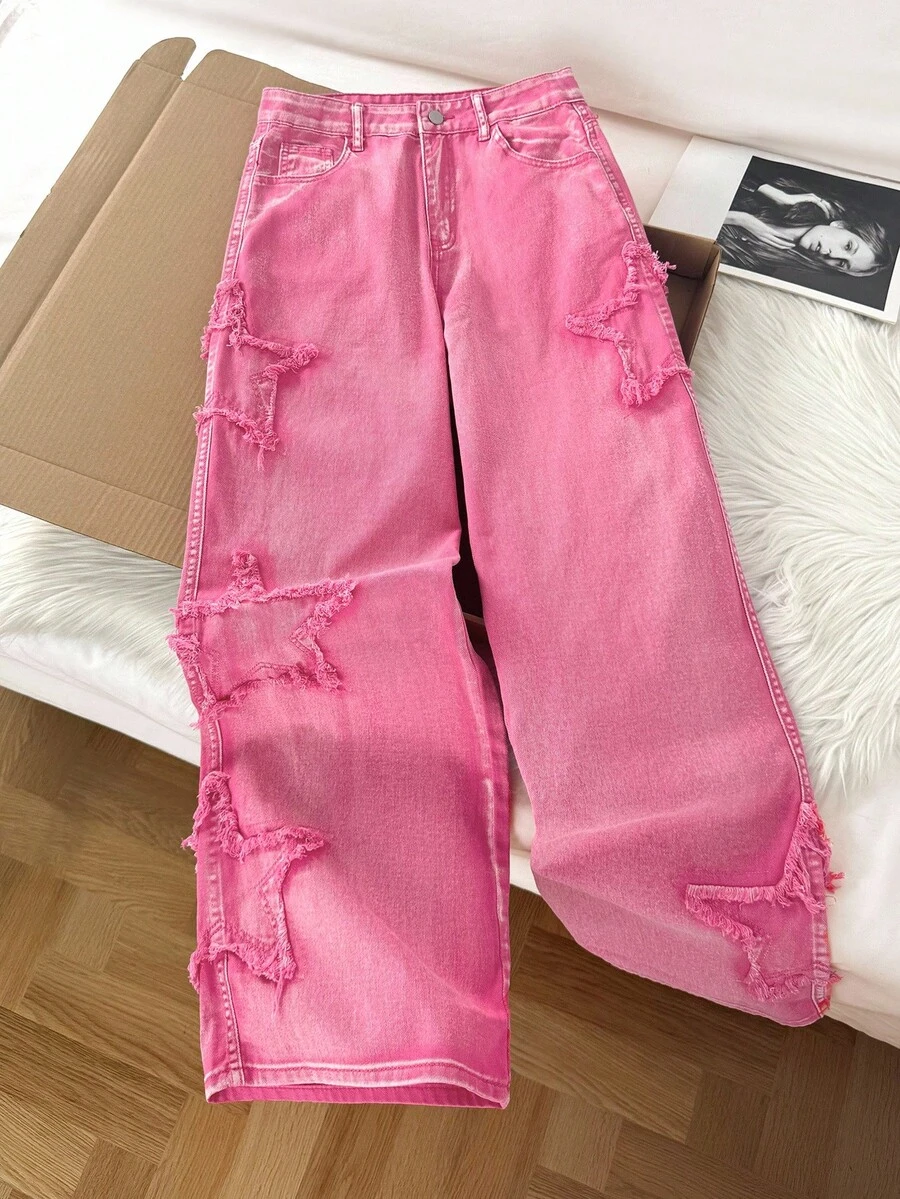 Comfortcana Quần jean ống đứng MOD Sweet Fit dành cho nữ, màu hồng, quần áo ngày lễ tình nhân, quần dài ngày lễ tình nhân, quần jean ống rộng ngày lễ tình nhân - Hồng - Xem 1