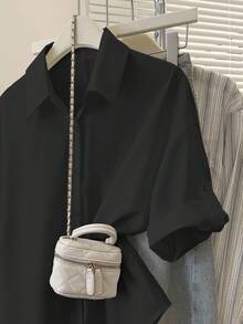 INAWLY 女式纯色前扣休闲百搭短袖衬衫