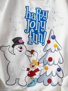Frosty the Snowman X SHEIN Tween Girl Christmas Tree Print Crew Neck Long Sleeve Sweatshirt, Casual For Autumn/Winter Fall - White - View 4