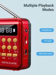 Teckwe Radio mini con tarjeta MP, radio portátil multifuncional para uso doméstico, reproductor de radio tipo Walkman, regalo para personas mayores, ejercicios matutinos portátil. - Rojo - Ver 4