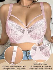 SHEIN 1 件大码网眼刺绣钢圈文胸 - 粉色 - 查看 3