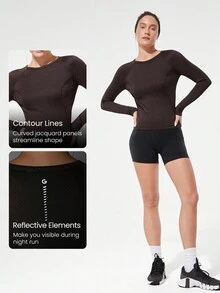 GLOWMODE Ready Set Win Comfy Warm Reflective Logo Hip Length Knit Long-Sleeve Top With Thumbholes Running Hiking Gym - Chocolate Brown - View 5