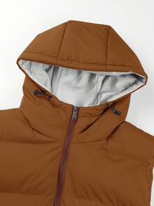 Manfinity Homme 1pc Loose Fit Men's Zipper Hooded Puffer Vest Coat, Fall Winter - Camel - View 3