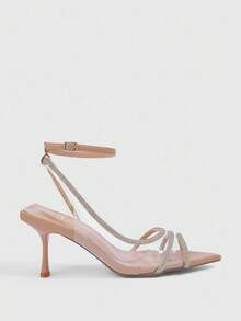 CUCCOO SZL Apricot Rhinestone Transparent PVC Peep Toe Ankle Strap Sexy High Heel Sandals, Suitable For Dates, Gatherings, Parties For Christmas Spring Shoes Prom Heels Summer Shoes - Apricot - View 2