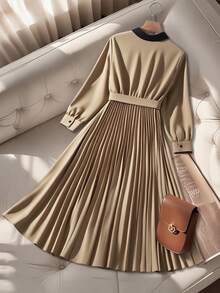 Regalyn Plus Size Women Elegant Everyday Commute Fashion Minimalist Color Block Patchwork Dress