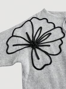 SHEIN MOD Plus Size Casual 3D Floral Lace-Up Knitted Cardigan, Autumn/Winter,Floral Embroidered,Elegant Casual Women Cardigans 3D Floral Contrast Color Cardigan Sweater, For Winter Fall,Winter Clothes For Women,Christmas  ,New Year