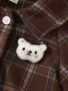 Playful Pals 男婴梭织贴布衬衫领前按扣胸前贴布松紧腰裤休闲长袖连体衣，秋冬款 - 棕色 - 查看 8