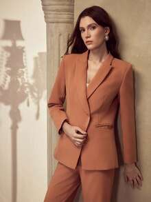 MOTF Classy SOLID PEAK COLLAR SINGLE BUTTON PLACKET BLAZER - Mocha Brown - View 6