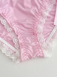 PetitDoll 女士蕾丝拼布蝴蝶结装饰时尚比基尼内裤 - 粉色 - 查看 3