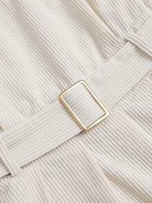 GlowEve Women's Corduroy Waist Fit & Flare Casual Everyday Versatile Fashion Apricot Dress - Apricot - View 5