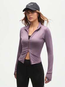 SHEIN Sports 全新多功能高端女士户外瑜伽运动跑步健身运动夹克 - 紫色 - 查看 1