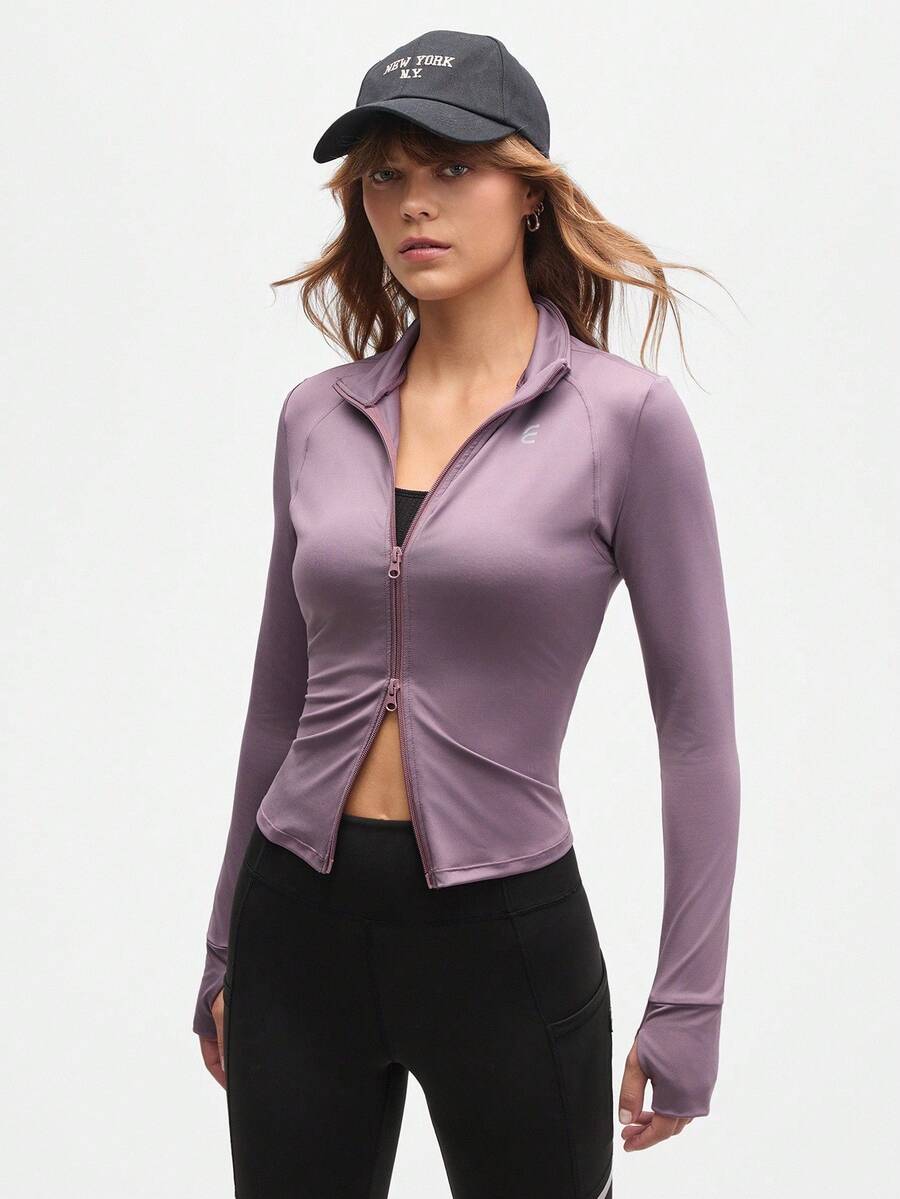 SHEIN Sports 全新多功能高端女士户外瑜伽运动跑步健身运动夹克 - 紫色 - 查看 1