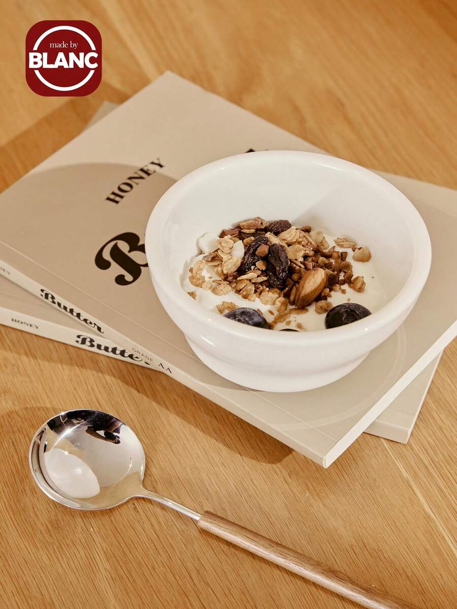 Madebyblanc 1个简约纹理白色陶瓷甜点碗、米饭碗、酸奶碗、耐高温陶瓷餐碗、烤箱专用碗 - 彩色 - 查看 1