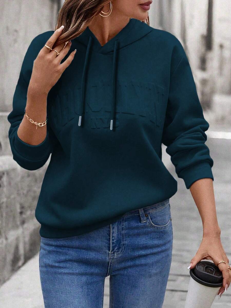 EMERY ROSE Women's Casual Loose Hoodie With 3D Letter Print - Navy Blue - View 1