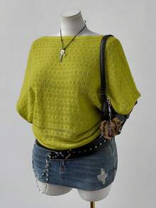 Sunspun 大码女式时尚优雅波西米亚风镂空短袖宽松针织上衣，适合度假、春、夏、秋季穿着。 - 綠色 - 查看 4