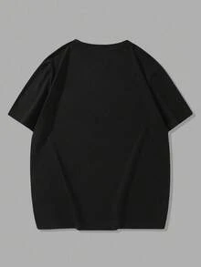 Manfinity Homme Plus Size Men's Casual Letter Embossed Short Sleeve T-Shirt, Summer - Black - View 2