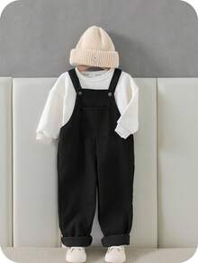 SHEIN Young Boy Solid Pocket Patched Overall Jumpsuit Without Hoodie - Black - View 4