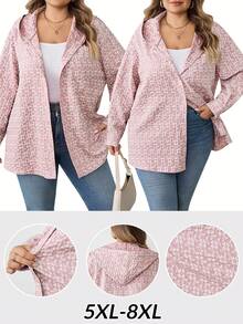 SHEIN CURVE+ Áo sơ mi nữ có mũ trùm đầu vai trễ bằng vải jacquard cỡ lớn/Mùa thu/Mùa đông - Hồng - Xem 1