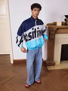 SWAVVY Áo khoác in định vị kỹ thuật số cỡ chuẩn dành cho nam, thời trang cho mùa thu/đông - Màu xanh lam - Xem 6