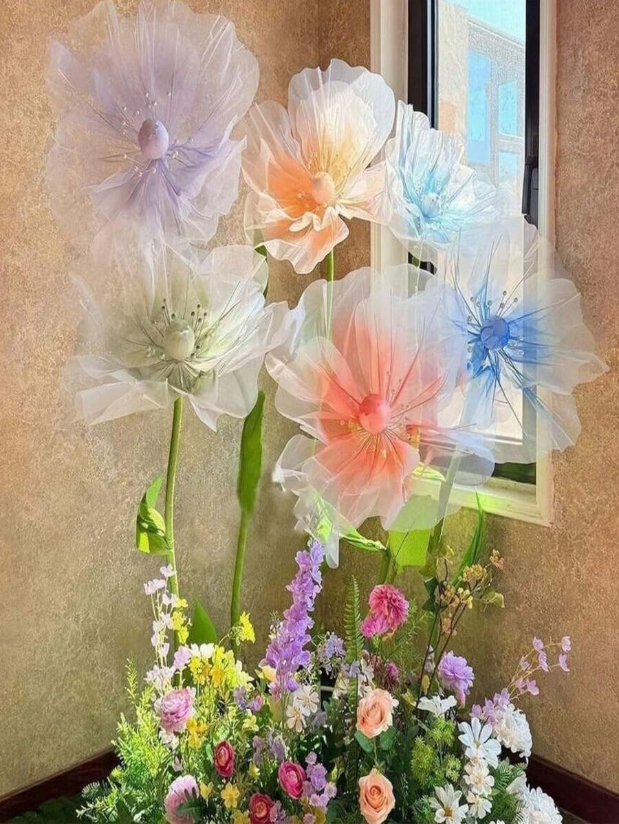 1 件 40/50 厘米大型仿真花橱窗展示 3D 大型人造花悬挂纱网镂空假花婚礼装饰 - 彩色 - 查看 1