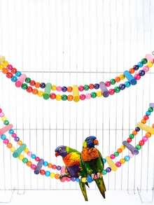 1pc Random Color Handmade Dyed Bead Decor Ladder Design Parrot Toy, Suitable For Bird Climbing Swing Cage Accessories And Supplies - Multicolor - View 7