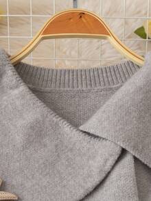 Franclia 新欧美博主同款设计，优雅大翻领，金属海星纽扣，收腰针织开衫，单排扣，通勤时尚，高端女士针织衫，女士针织衫打底外套灰色毛衣，女士秋季服装，秋季女装，秋季穿搭，秋季女装，秋季女装，秋季服装，优雅时尚休闲通勤商务办公日常休闲百搭都市教师职业装 - 淺灰色 - 查看 5