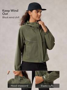 OutZeal Áo khoác ngoài trời chống nước có dải phản quang túi bên hông dành cho nữ đi bộ đường dài cắm trại mùa thu đông - màu xanh lá - Xem 3