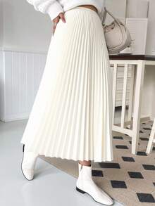 DAZY Women's Solid Color A-Line Skirt, Autumn/Winter - Beige - View 2