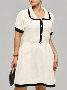 Easura Plus Size Vintage Chic Long Sleeve Button-Up Sweater Dress (Woe Is Me Vibes) (Wednesday Aesthetic) Winter Fall Autumn