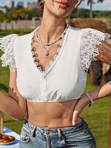 LanaWest 女式碎花领装饰短款上衣，慕尼黑啤酒节风格，连衣裙 - 白色 - 查看 1