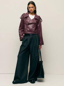 Nöista Pu Leather Jacket Gives A Bold Upgrade To Fall For Women And Alternative Winter Clothes Women Love. With Oversized Lapels, Button Detailing, And Edgy Buckle Straps, It's A Must-Have For Halloween Or Statement Fall/Winter - Burgundy - View 5