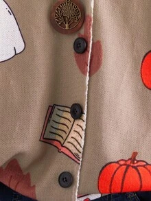 Linhara 1pc Women Plus Size Pumpkin & Ghost Pattern Knit Cardigan Sweater Vest, Suitable For Halloween - Multicolor - View 3