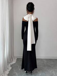 Elenzga 女士精致优雅针织单肩腰包及臀长裙，秋冬派对，女士婚礼宾客礼服 - 黑色 - 查看 3