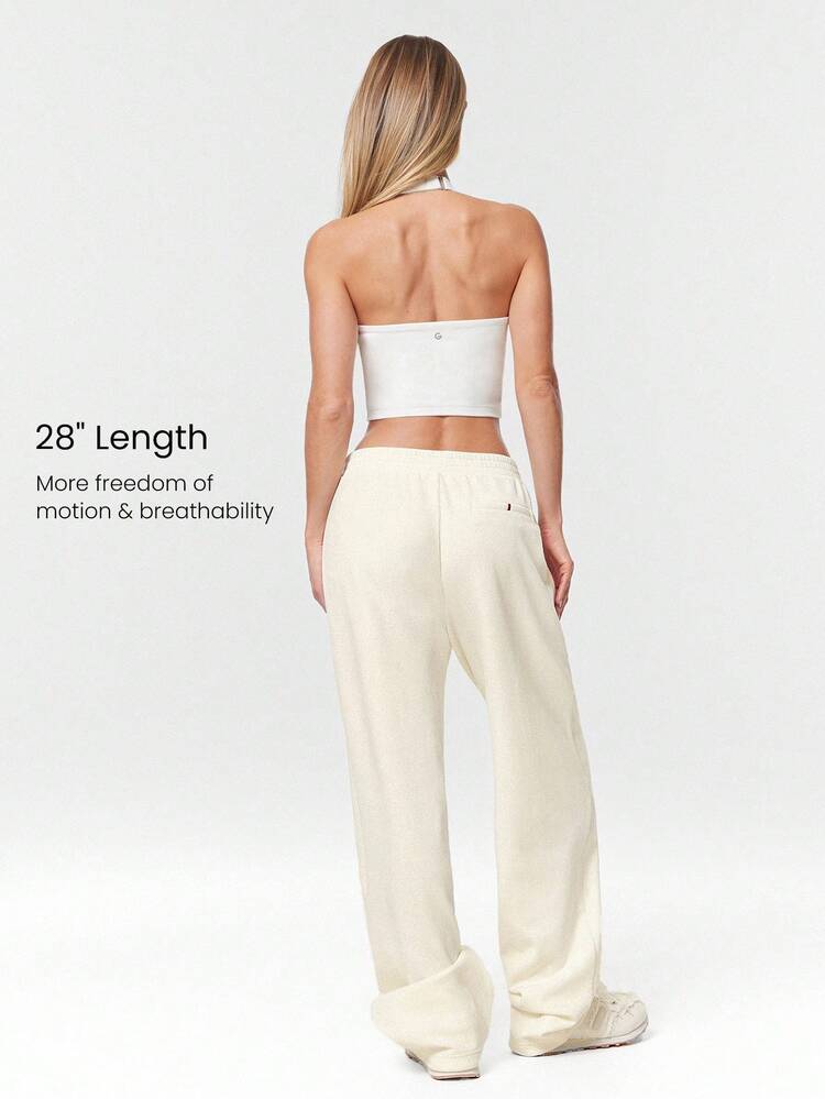 Waffle Brushed Straight-Leg Elastic Waist Active Pants Casual Daily Wear Warm Winter