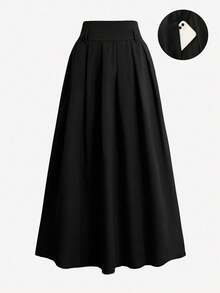 Franclia Plus Size High Waist Pleated Casual Solid Color Everyday Black Skirt Maxi Women Outfit Fall Cloth For Women - Black - View 5