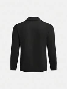 SHEIN 两件套青少年男童休闲西装套装，绅士风街头朋克摇滚校园装，适合春夏、冬季、秋季穿着，黑色上衣，黑色裤子，秋季上衣，冬季外套 - 黑色 - 查看 4