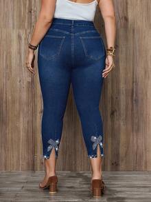 EMERY ROSE Plus Size Women Casual Rhinestone Pocket Jeans - Dark Wash - View 3