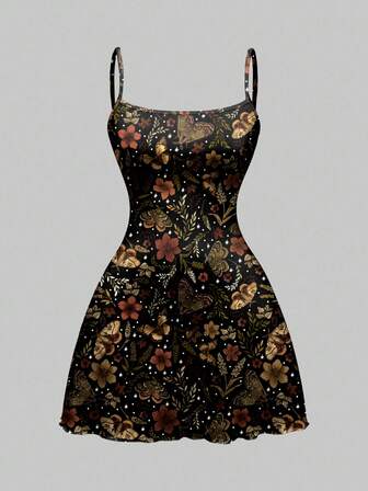 Goth Hippie Cute Moth Butterfly Flower Plant Autumn Maple Leaf Moon Star Full Print Mini Plus Size Dress