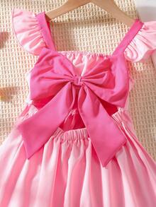 Elladie kids Young Girls Bow Back Design Midi Casual Dress Pink Bow Dress Girl Bow Dress