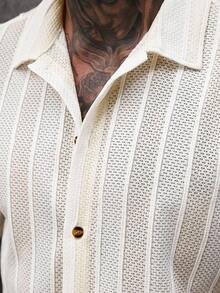 Manfinity Roughcore 男士休闲条纹 Polo 领衬衫 - 白色 - 查看 3