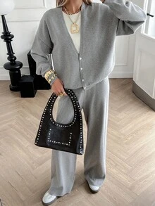 Livesso 女士秋季二合一毛衣和休闲裤套装 - 灰色 - 查看 6