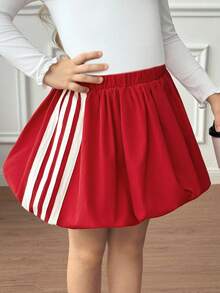 SHEIN Áo gió vải trơn màu đơn giản cho bé gái, váy mini phồng cạp thấp, quần áo mặc trở lại trường, phong cách thể thao, phong cách đường phố, đồ đôi cho mẹ và con gái, cho Giáng sinh, tuyệt vời cho trang phục thường ngày & mặc hàng ngày & đi học vào mùa thu & đông, màu đỏ cho Giáng sinh. - Đỏ - Xem 3