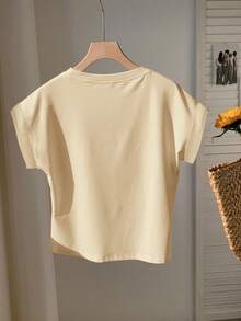 SHEIN EZwear 2pcs Black & Apricot Round Neck Raglan Sleeve Short Sleeve T-Shirts, Suitable For Summer - Multicolor - View 4