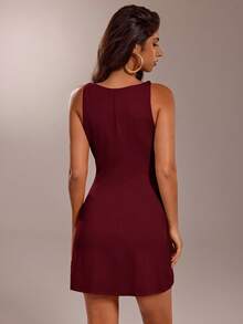 SHEIN Forever 21 女式纯色修身休闲无袖迷你连衣裙 - 酒紅色 - 查看 2