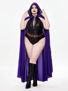 ROMWE Avant 大码女式万圣节派对俱乐部服装性感系带露背紧身衣 + 披肩两件套