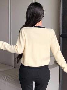 DAZY 2 件女式撞色吊带背心开衫套装，秋季 - 米色 - 查看 2